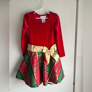 Girls Size 5 red velvet and plaid dress with gold bow